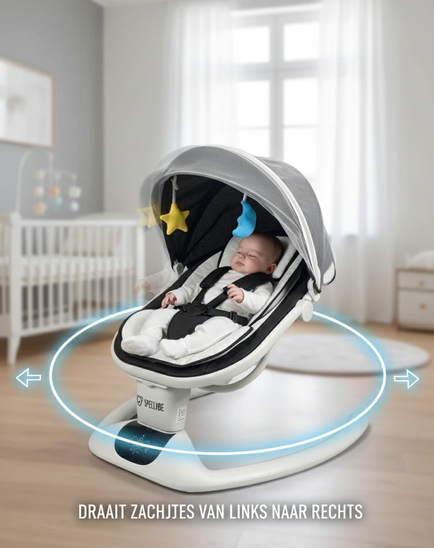 SpeelVibe Elektrische Wipstoel – Bluetooth Babyswing met Timer & 5 Snelheden